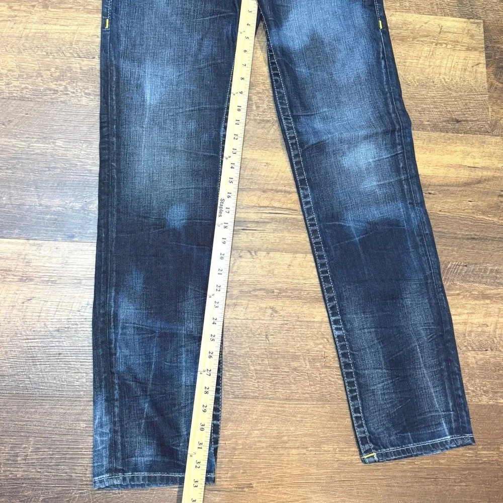 True Religion Rocco Relaxed Skinny Dark Wash Jeans Mens 31x33 Yellow Stitch